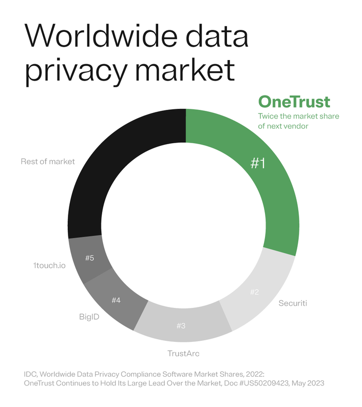 比例饼状图描述,不同的实体在世界范围内的数据隐私市场