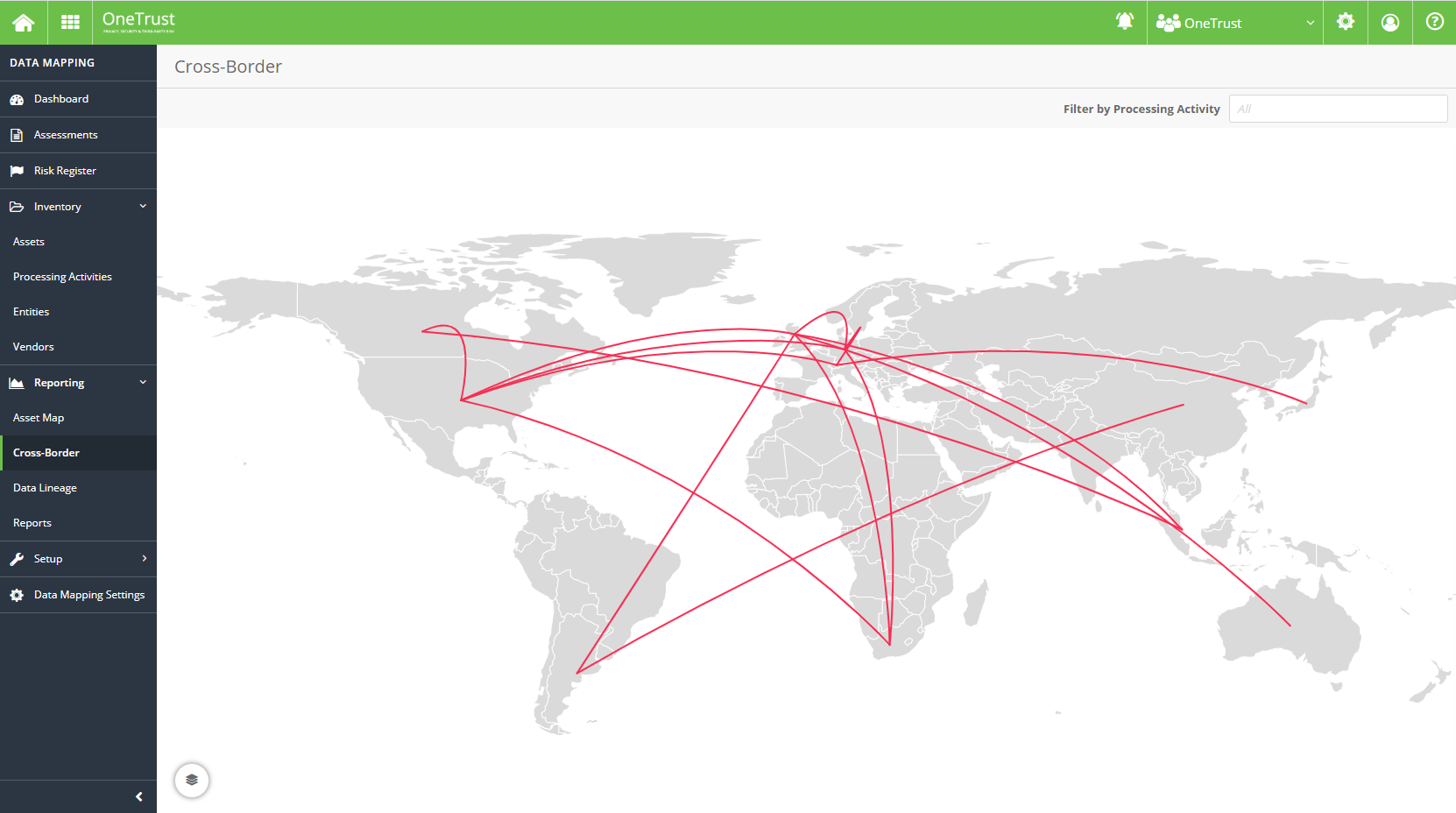 世界地图显示跨国界的数据映射PIA的图像