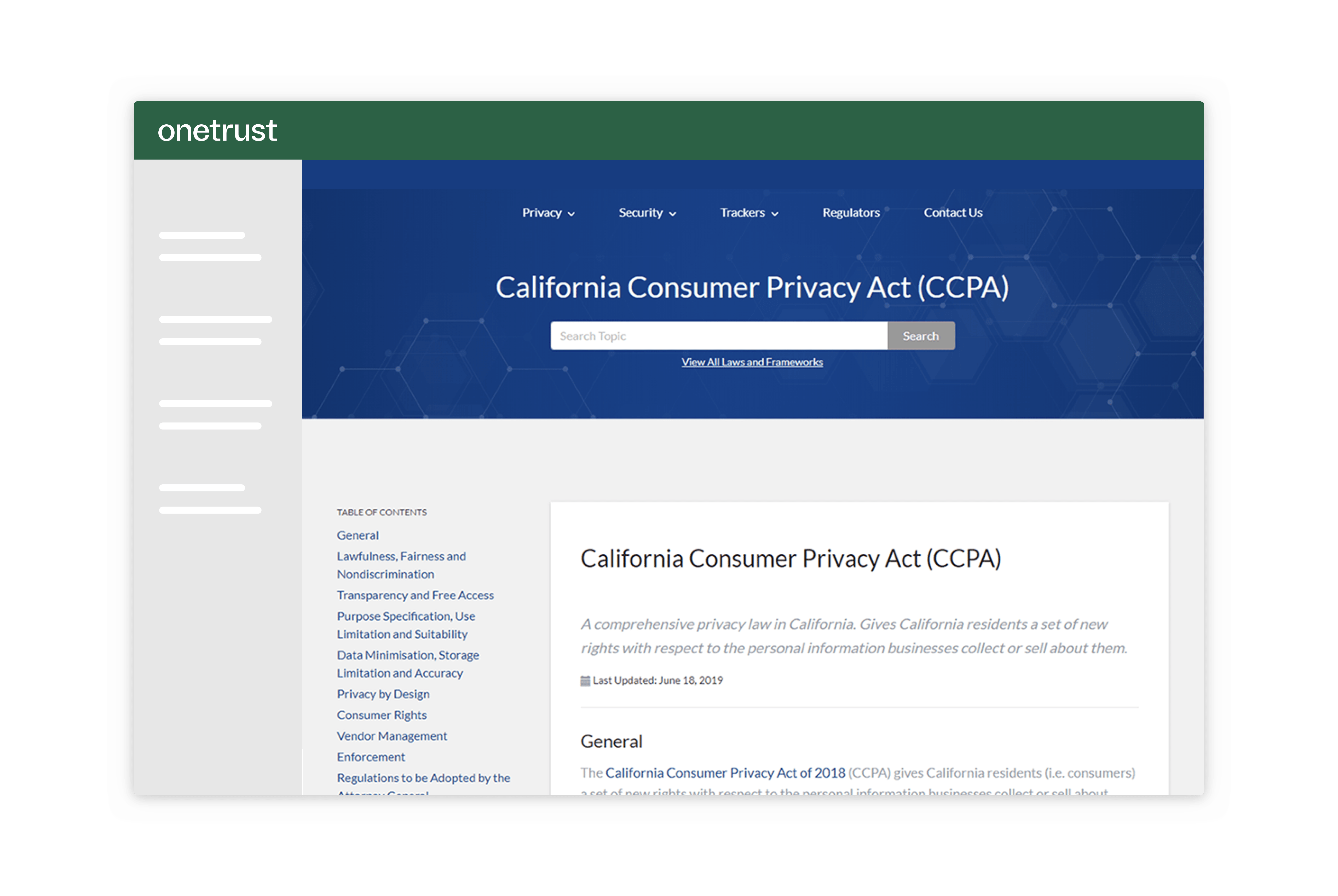 来自数据指南的屏幕，解释加州消费者隐私法案(CCPA)。